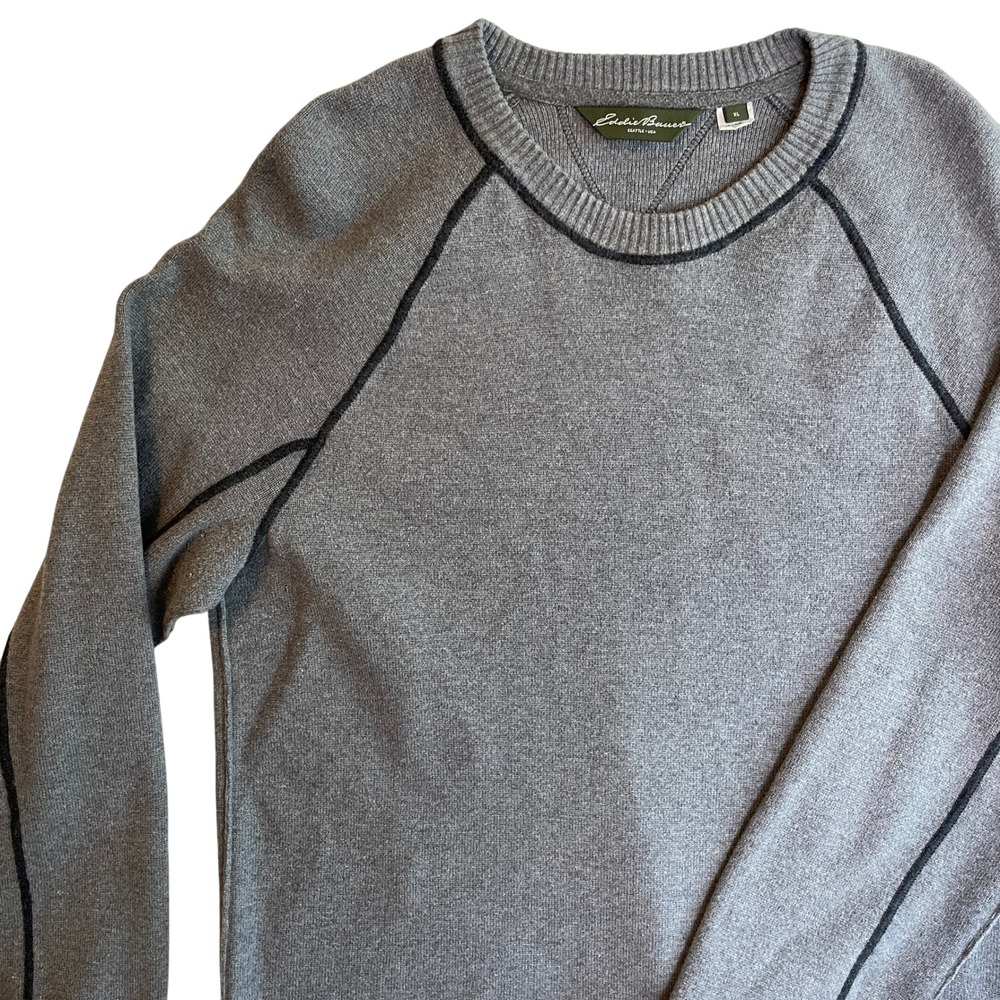 Eddie‎ Bauer Mens XL Gray Crew Neck Long Sleeve Knit Sweater Pullover Top - Picture 1 of 7
